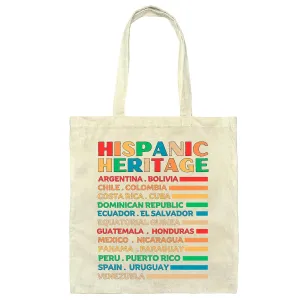 Unique Gift Idea Hispanic Heritage Month National Latino Countries Flag Natural White Multicolor Canvas Tote Bag
