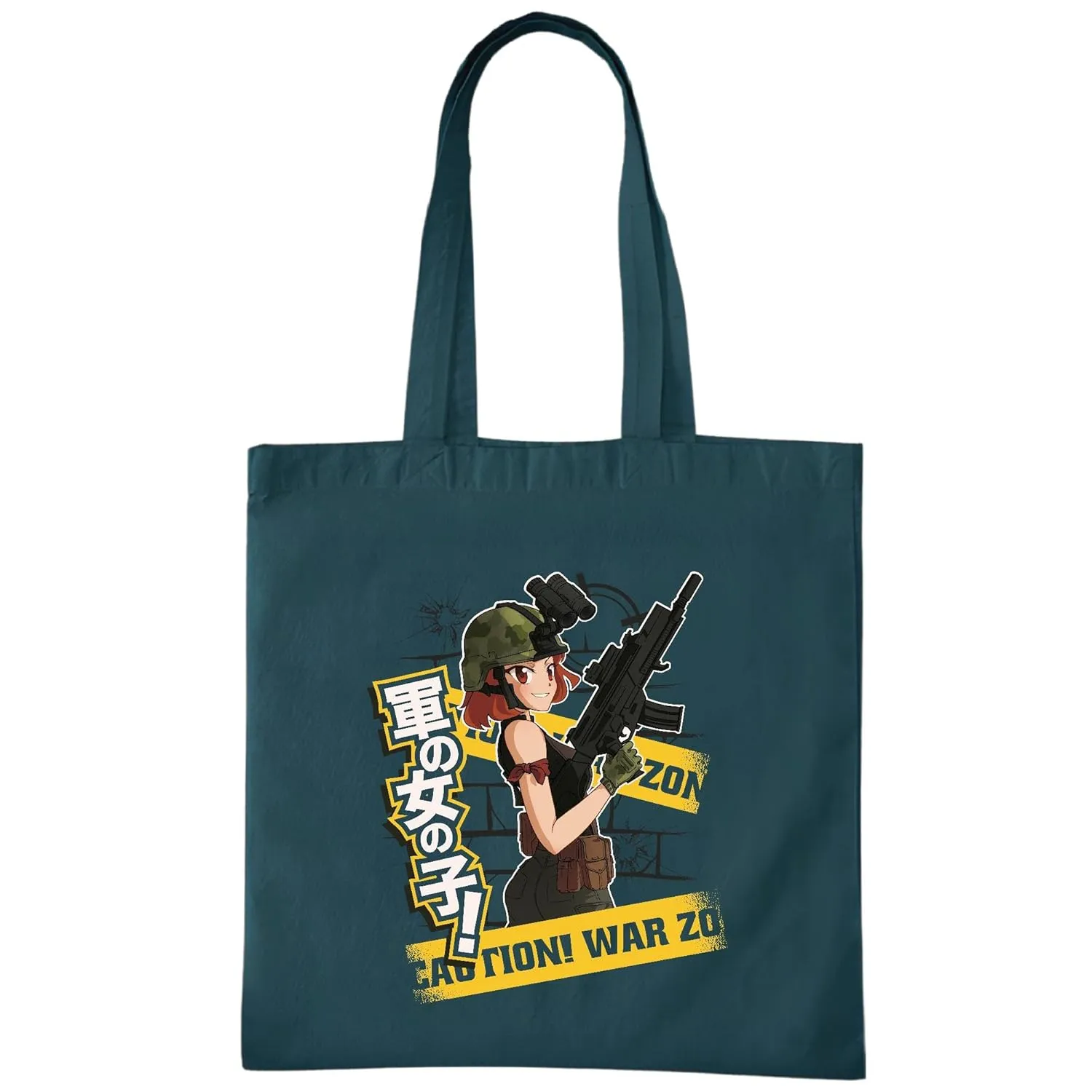Unique Military Anime Girl Gun Gift Perfect War Quote For Admirers of the Anime Genre Black Multicolor Canvas Tote Bag
