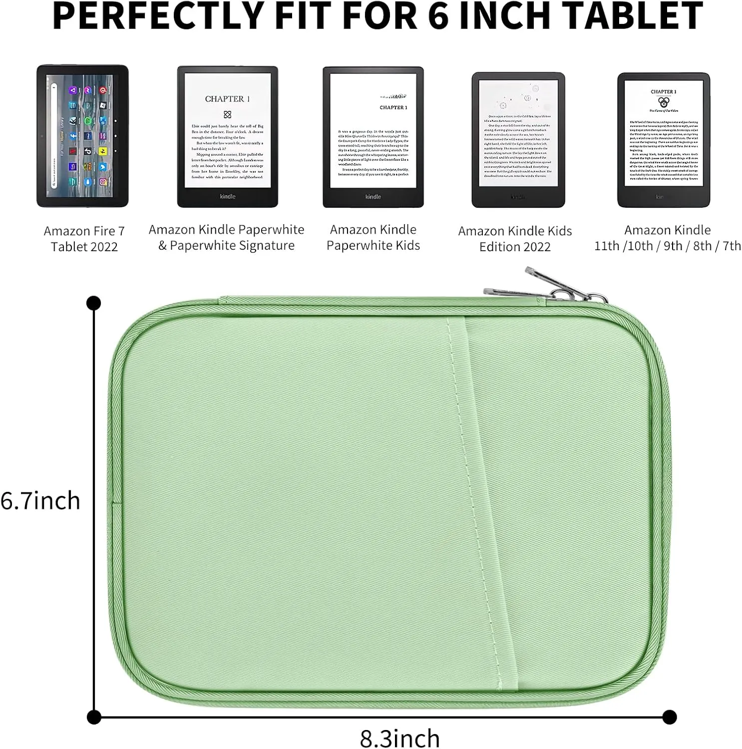 Universal Sleeve Bag for 6",6.8",7" Kindle Paperwhite/Colorsoft 2024-2012 Compatible with 6"-6.8" All-New Kindle/Kobo/Tolino/Sony,6" EReader with Anti-Drop Protective Cover,Green