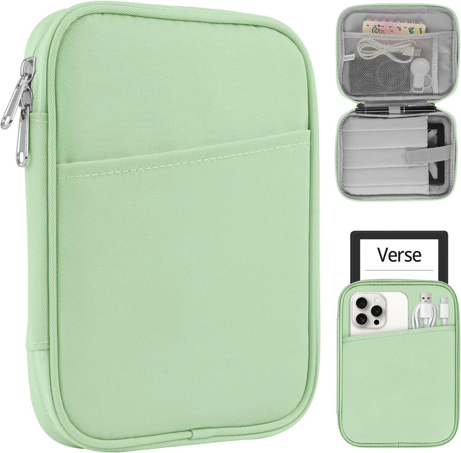 Universal Sleeve Bag for 6",6.8",7" Kindle Paperwhite/Colorsoft 2024-2012 Compatible with 6"-6.8" All-New Kindle/Kobo/Tolino/Sony,6" EReader with Anti-Drop Protective Cover,Green