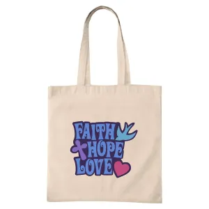 Uplifting Faith Hope Love Gift Design Suitable and All Who Believe Natural White Multicolor Canvas Tote Bag