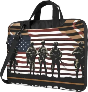 US Military Soldiers Patriotic Memorial Day pattern Fashionable and ultra-thin shoulder laptop bag 15.6 inch Shockproof soft lining