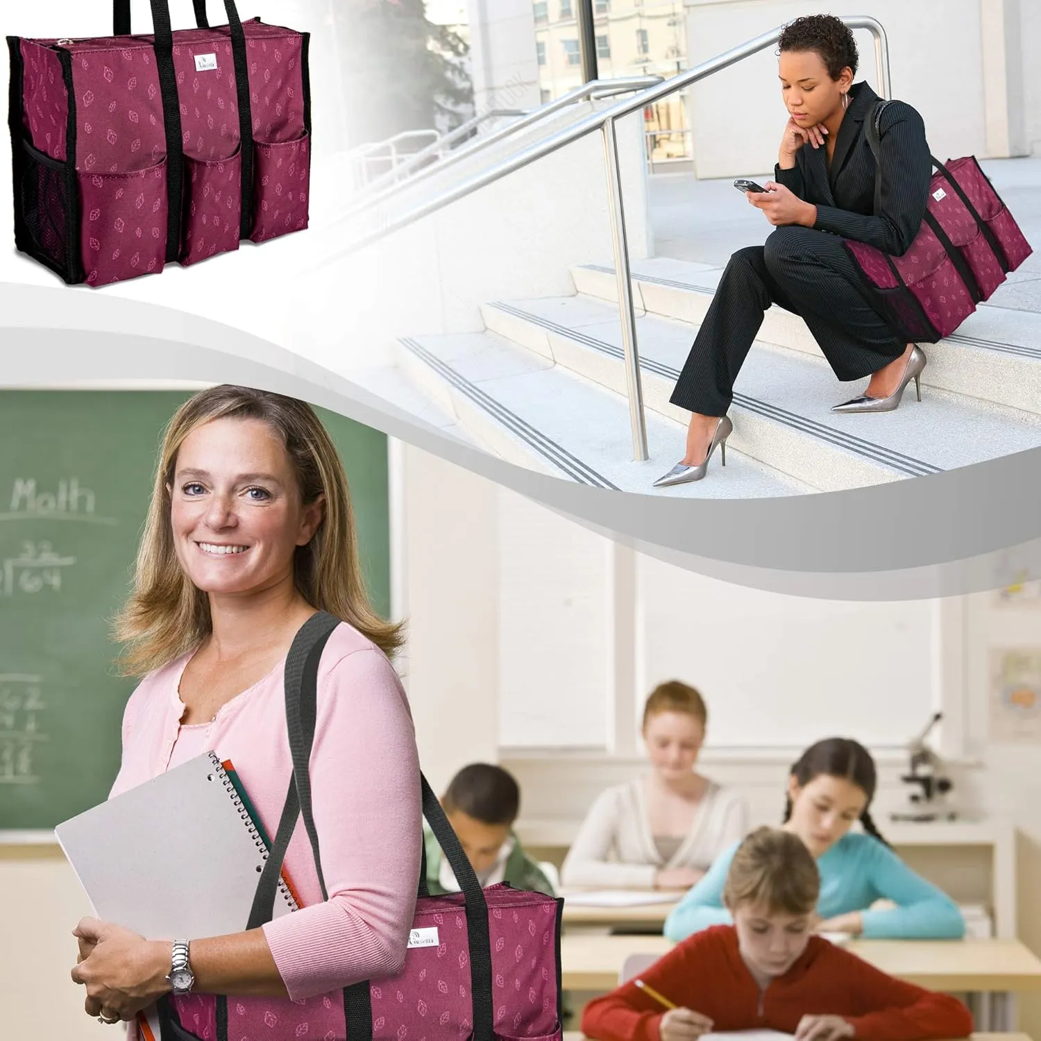 Utility Tote with Pockets & Compartments - Perfect Nurse, Teacher & Work Bag