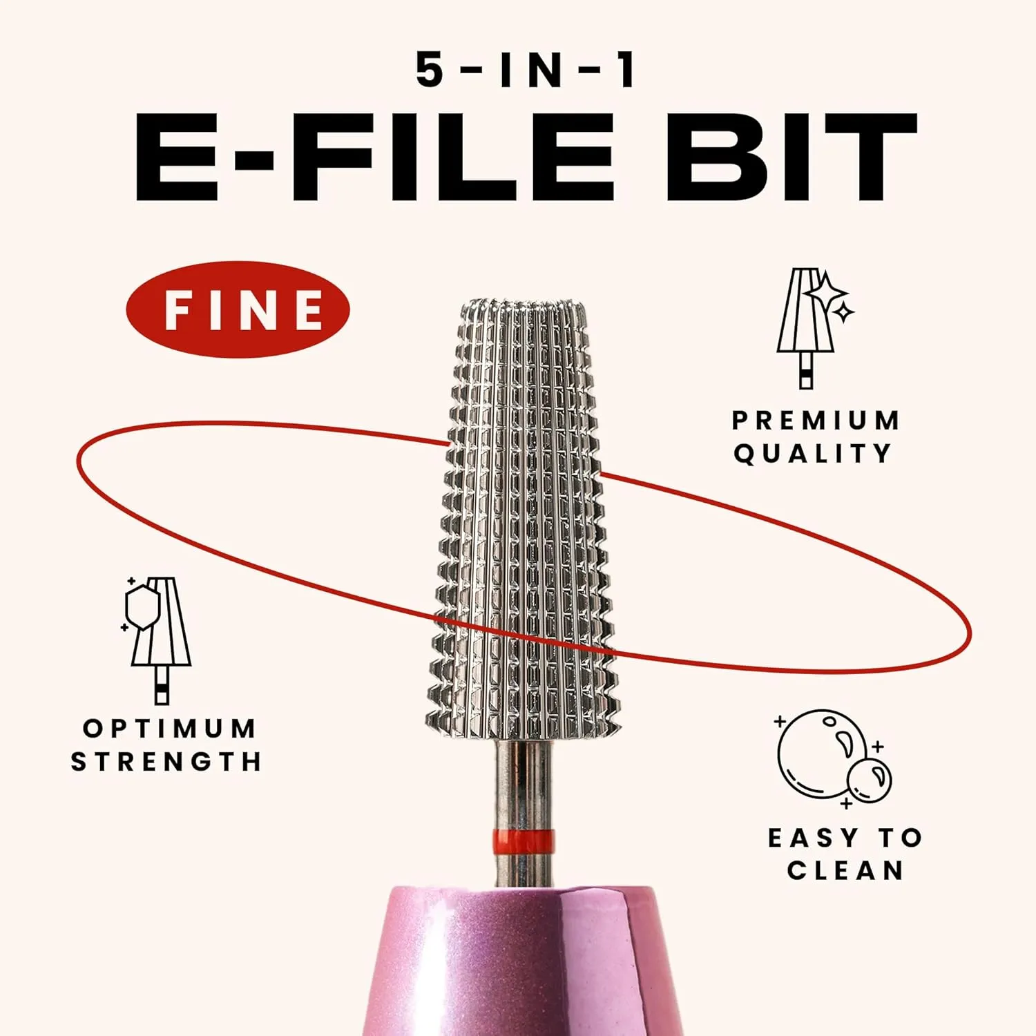 V Beauty Pure 5-In-1 Professional Nail Drill Bits (Fine) - Electric Nail Drill Kit for Manicure, Pedicure & 3D Art - Portable EFile Nail Tech Drill Bits for Nail Technicians, Salon & Home DIY