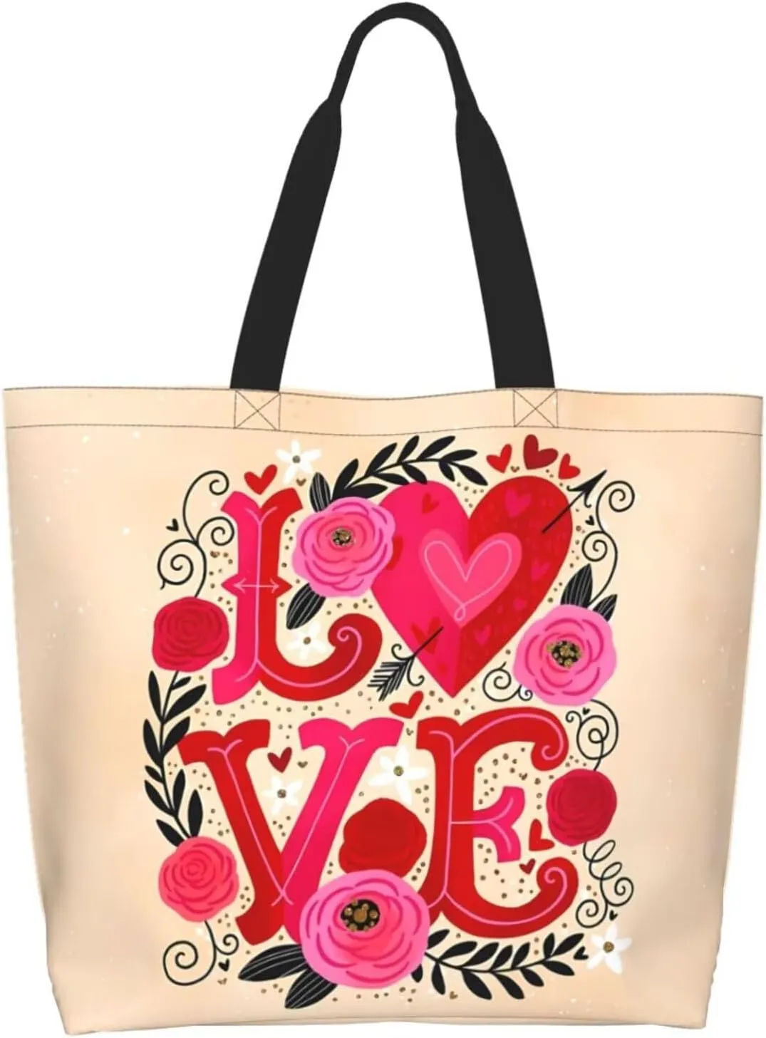 Valentine's Tote Bag Large with Interior Pocket Tote Bag Reusable by Shoulder Tote Bags Travel Bags Shopping Gift