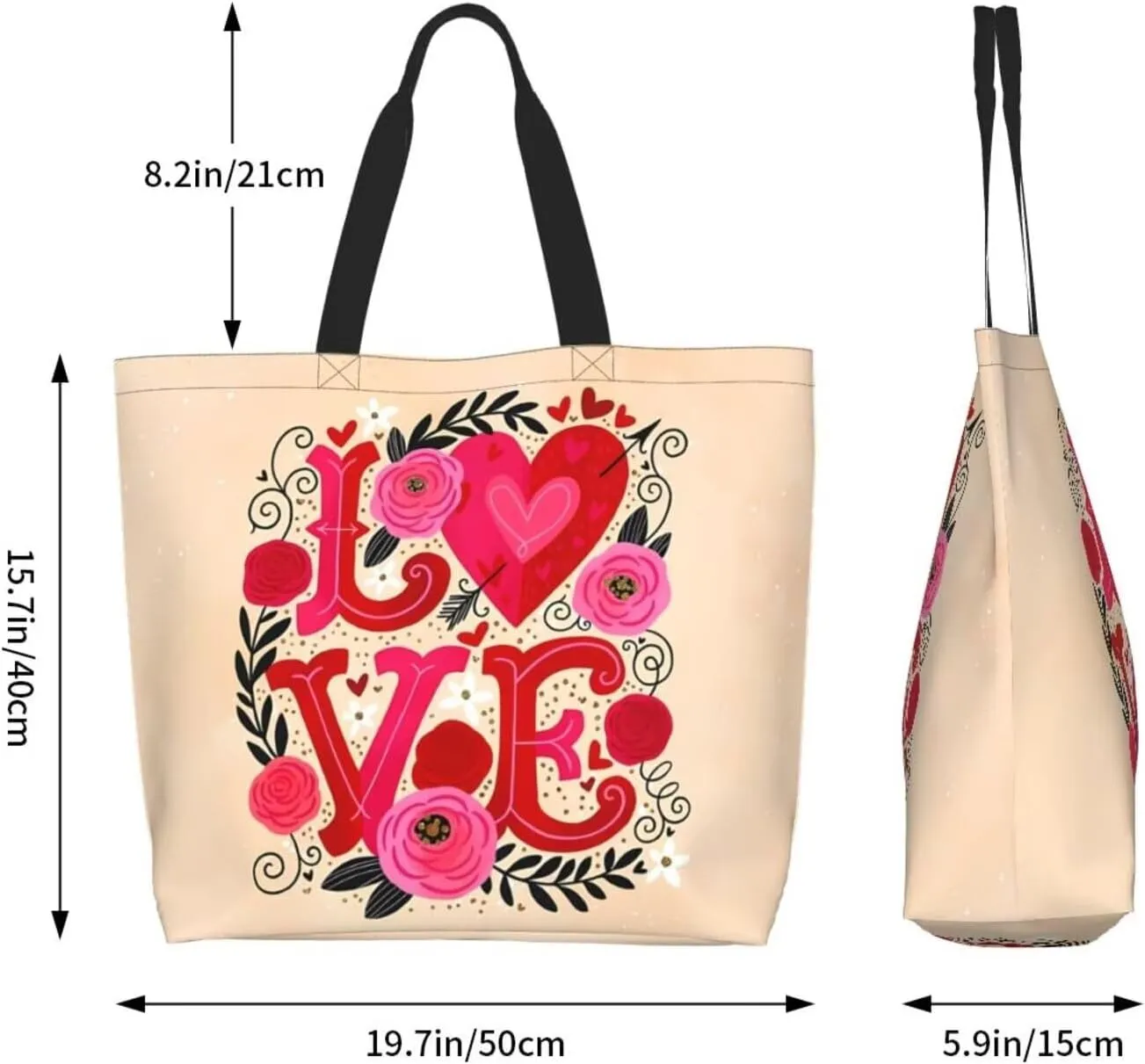 Valentine's Tote Bag Large with Interior Pocket Tote Bag Reusable by Shoulder Tote Bags Travel Bags Shopping Gift
