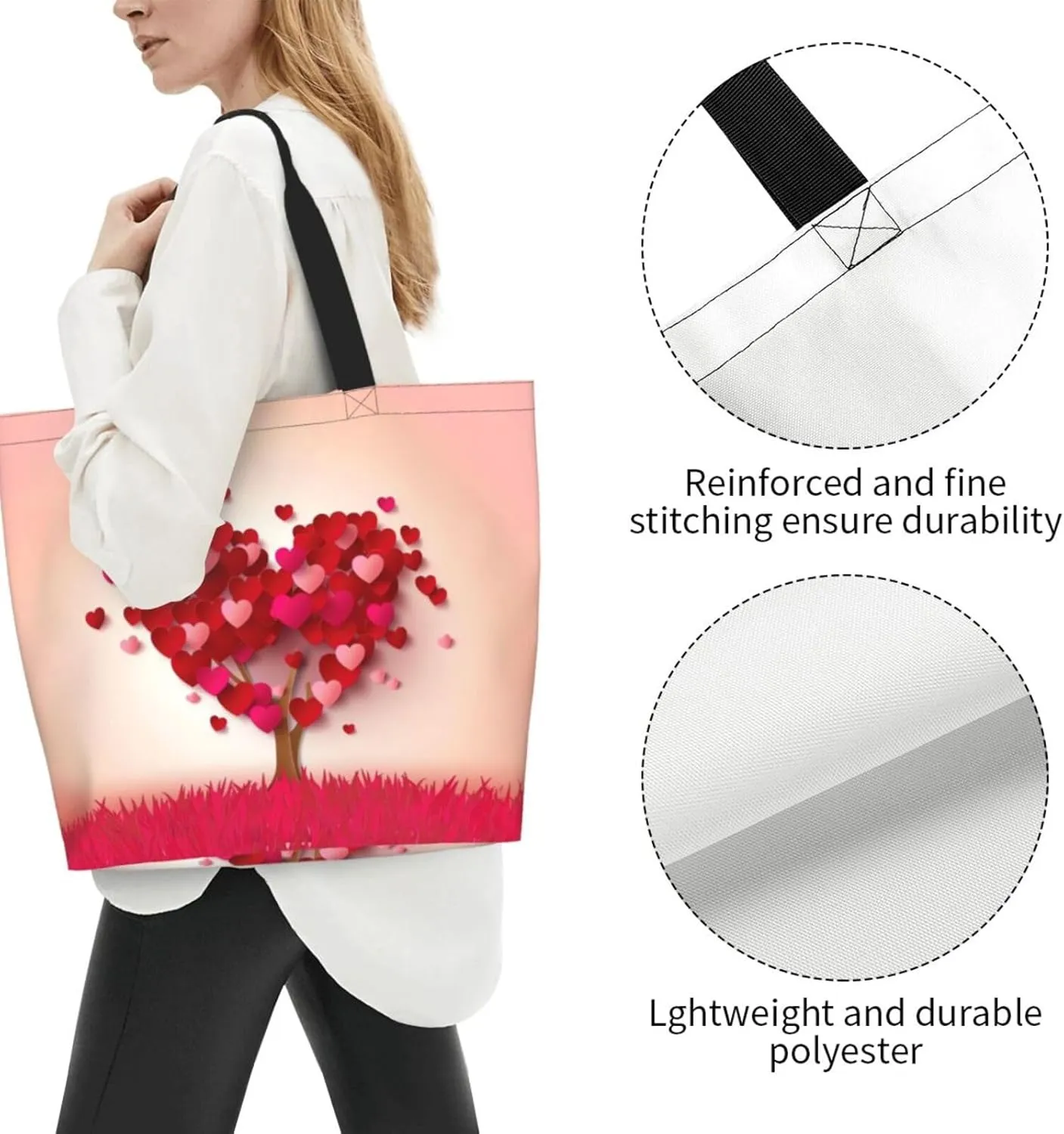 Valentine's Tote Bag Large with Interior Pocket Tote Bag Reusable by Shoulder Tote Bags Travel Bags Shopping Gift