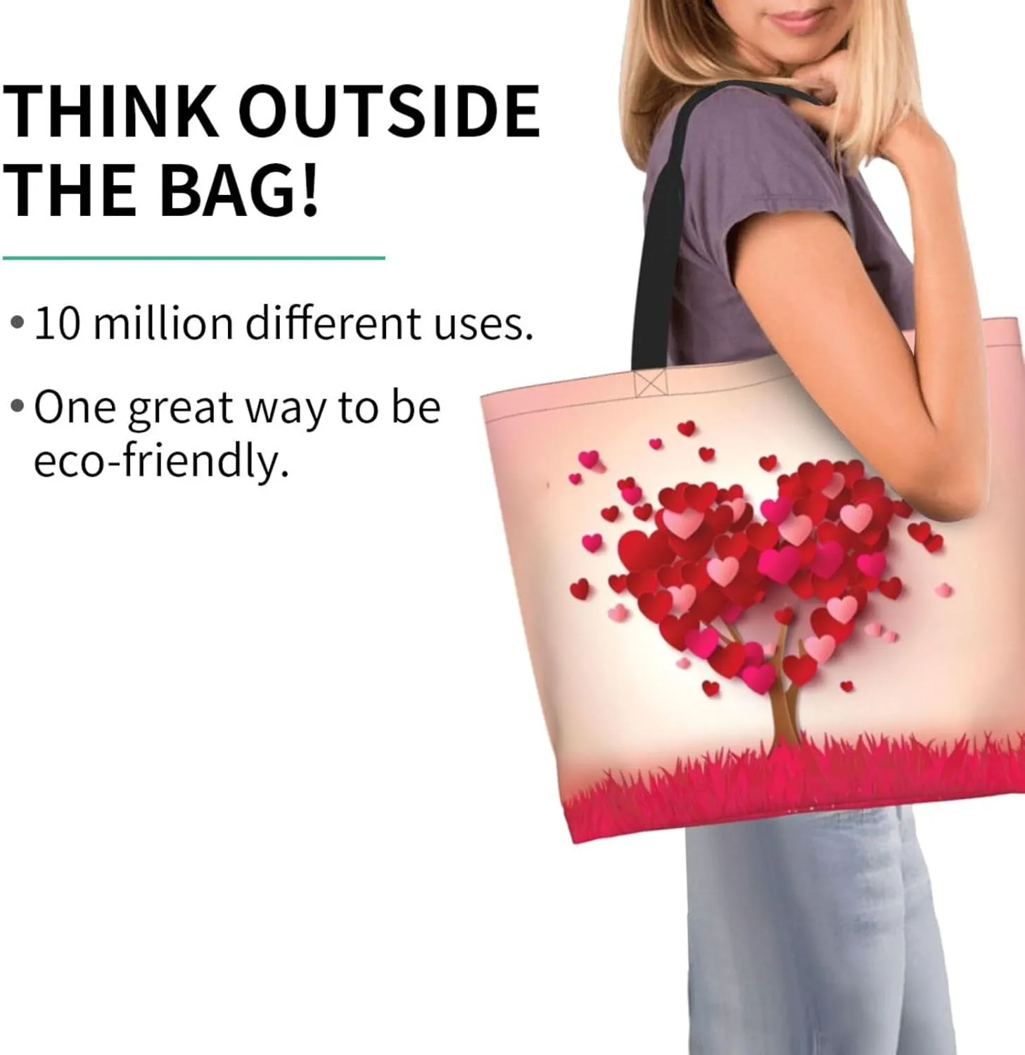 Valentine's Tote Bag Large with Interior Pocket Tote Bag Reusable by Shoulder Tote Bags Travel Bags Shopping Gift