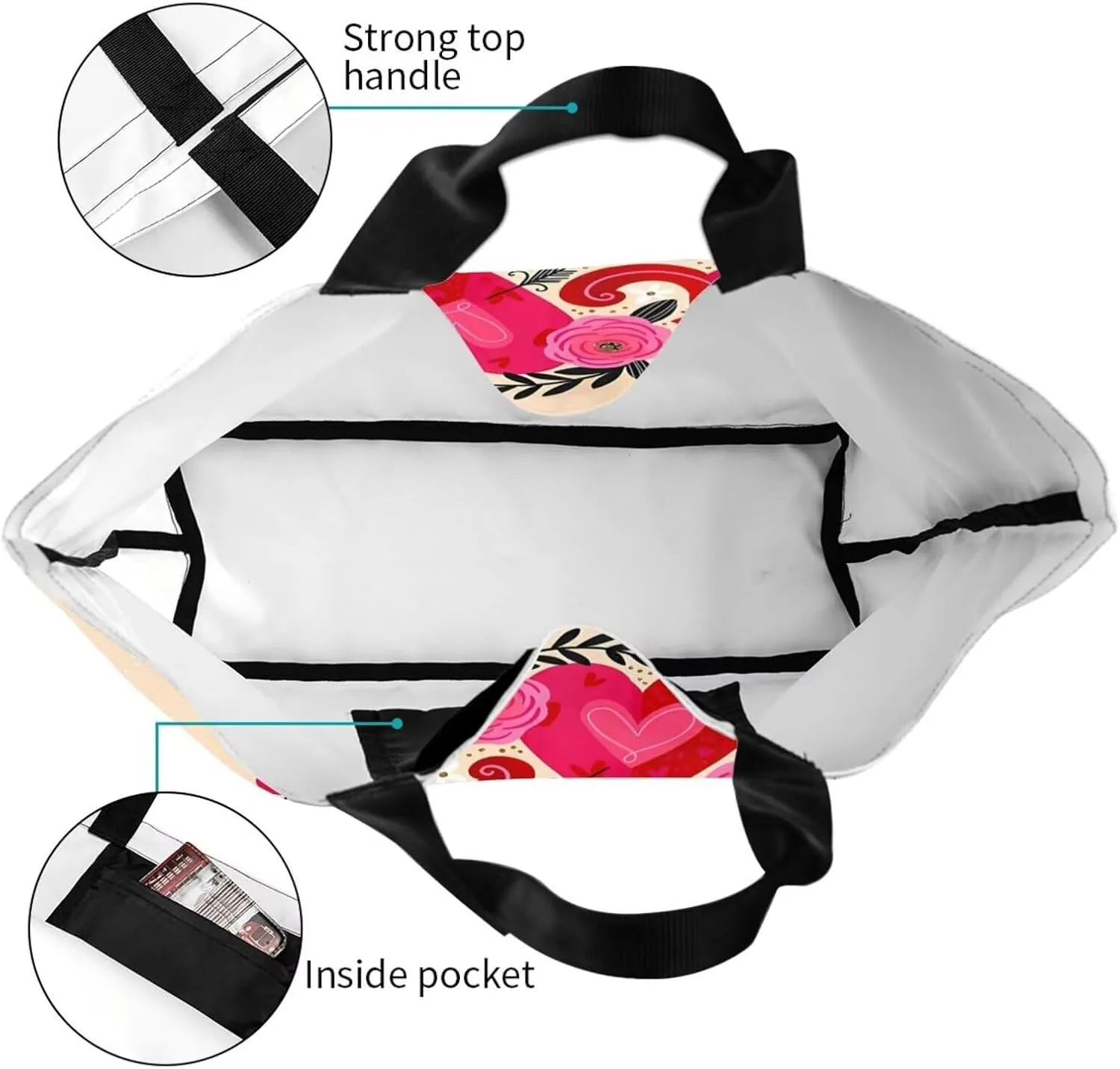 Valentine's Tote Bag Large with Interior Pocket Tote Bag Reusable by Shoulder Tote Bags Travel Bags Shopping Gift