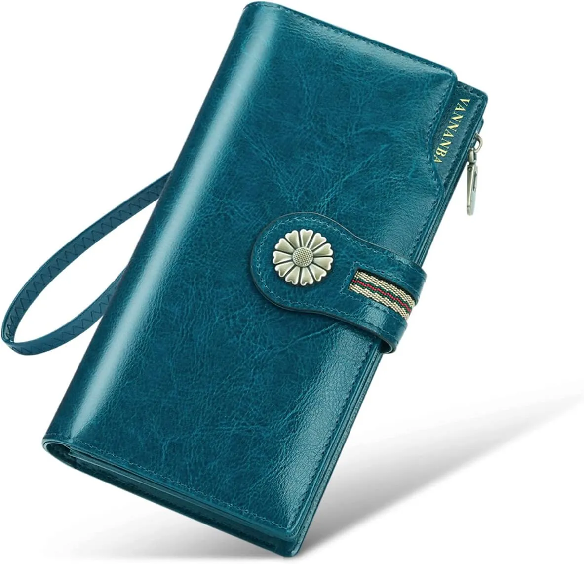 VANNANBA Womens Wallet Long Large RFID Oil-waxed Leather Clutch Wallet Wristlet Organized Purse
