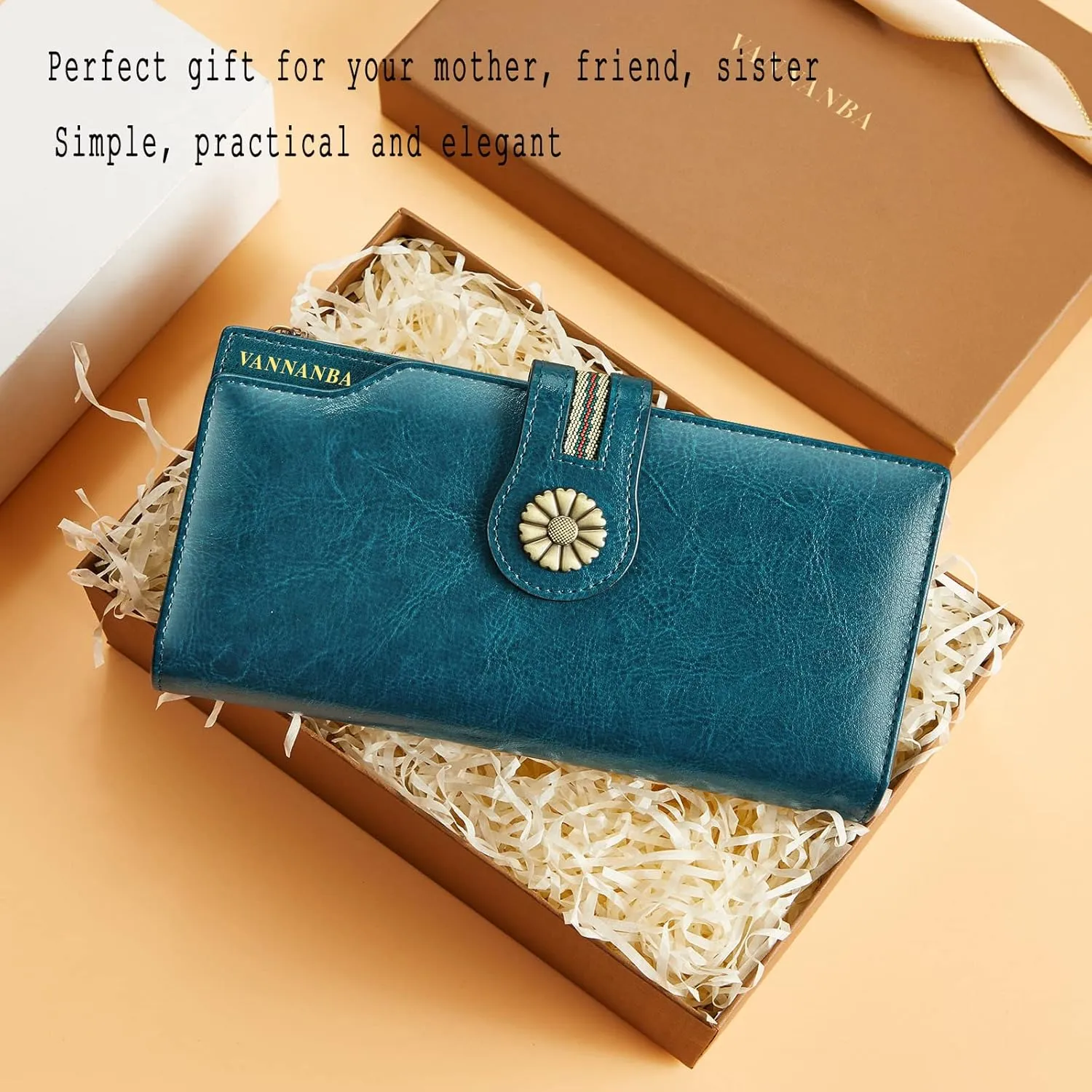 VANNANBA Womens Wallet Long Large RFID Oil-waxed Leather Clutch Wallet Wristlet Organized Purse