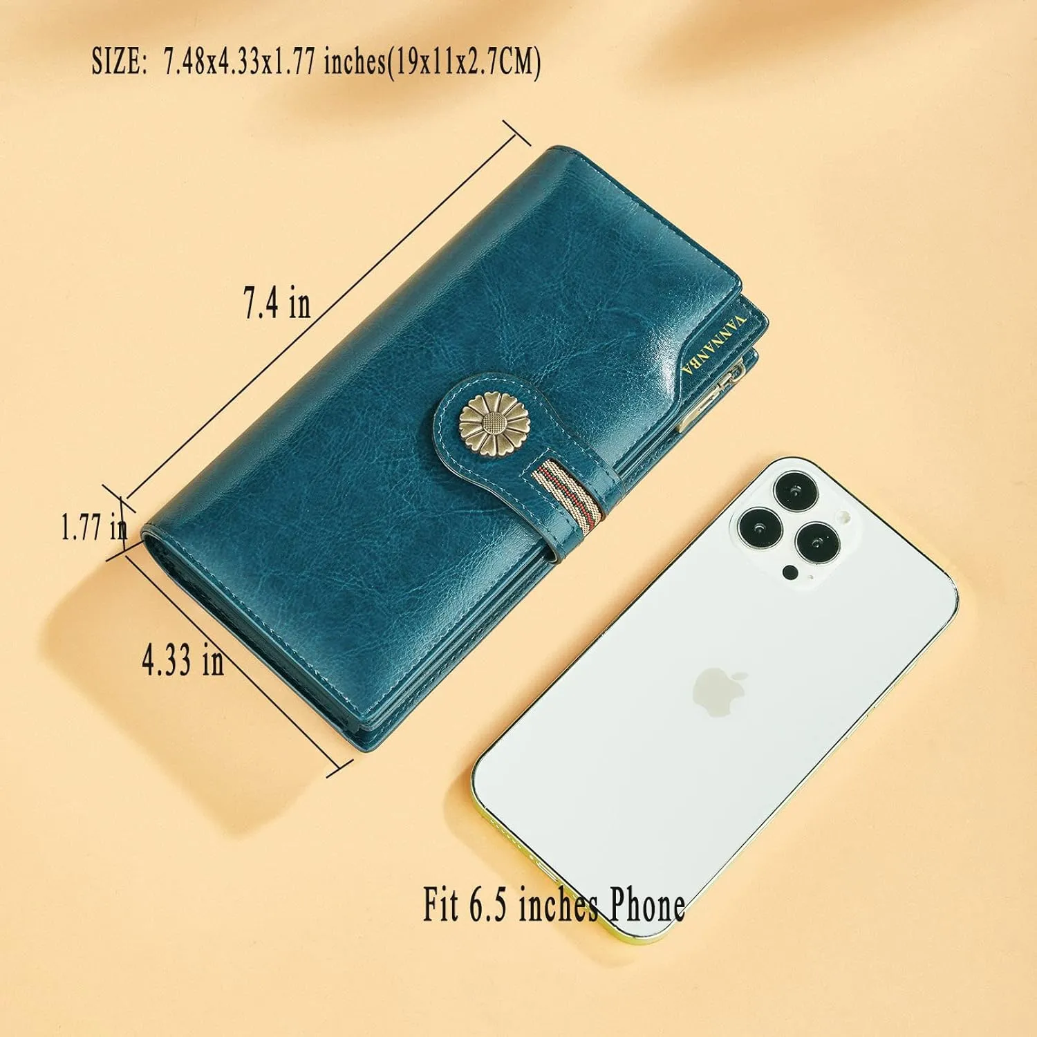 VANNANBA Womens Wallet Long Large RFID Oil-waxed Leather Clutch Wallet Wristlet Organized Purse