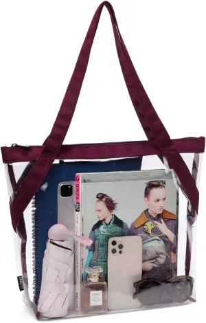VASCHY Clear Tote Bag for Women, Heavy Duty Stadium Approved Transparent See Through Bag Purse for Work,Sports,Concert
