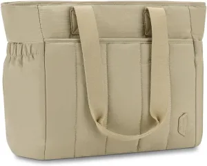 VASCHY Puffer Tote Bag for Women, Lightweight Utility Work Quilted Puffy Laptop Tote Purse with Compartments Zipper for Teachers/Travel/Everything Khaki