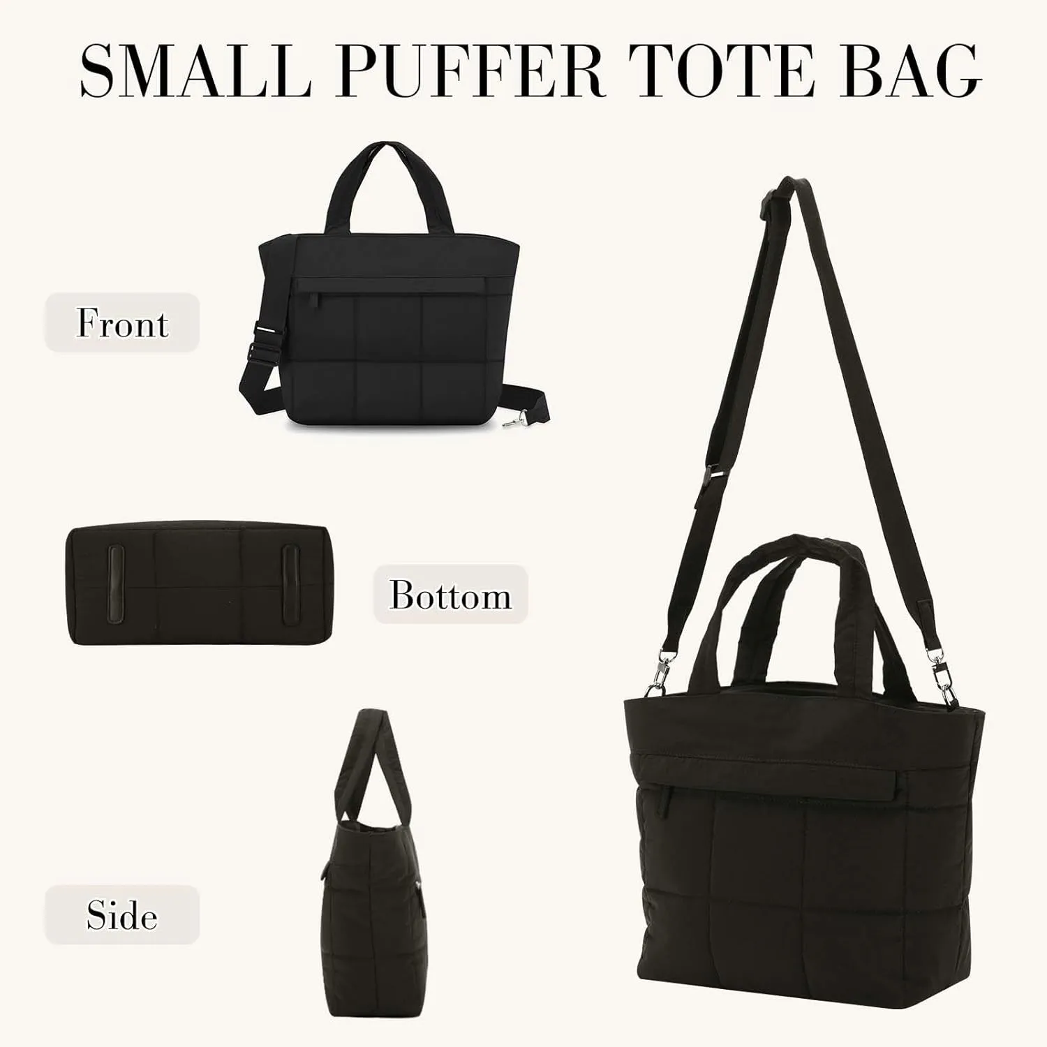 VASCHY Small Puffer Tote Bag for Women, Lightweight Mini Quilted Crossbody Cute Satchel Puffy Tote Handbag Purse for Gym