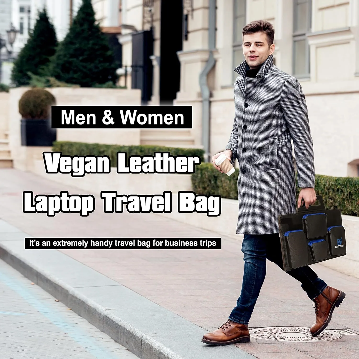 Vegan Leather Laptop Travel Bag for Men and Women 14 to 15.6 IN Notebook Sleeve with Heavy Duty Zippers