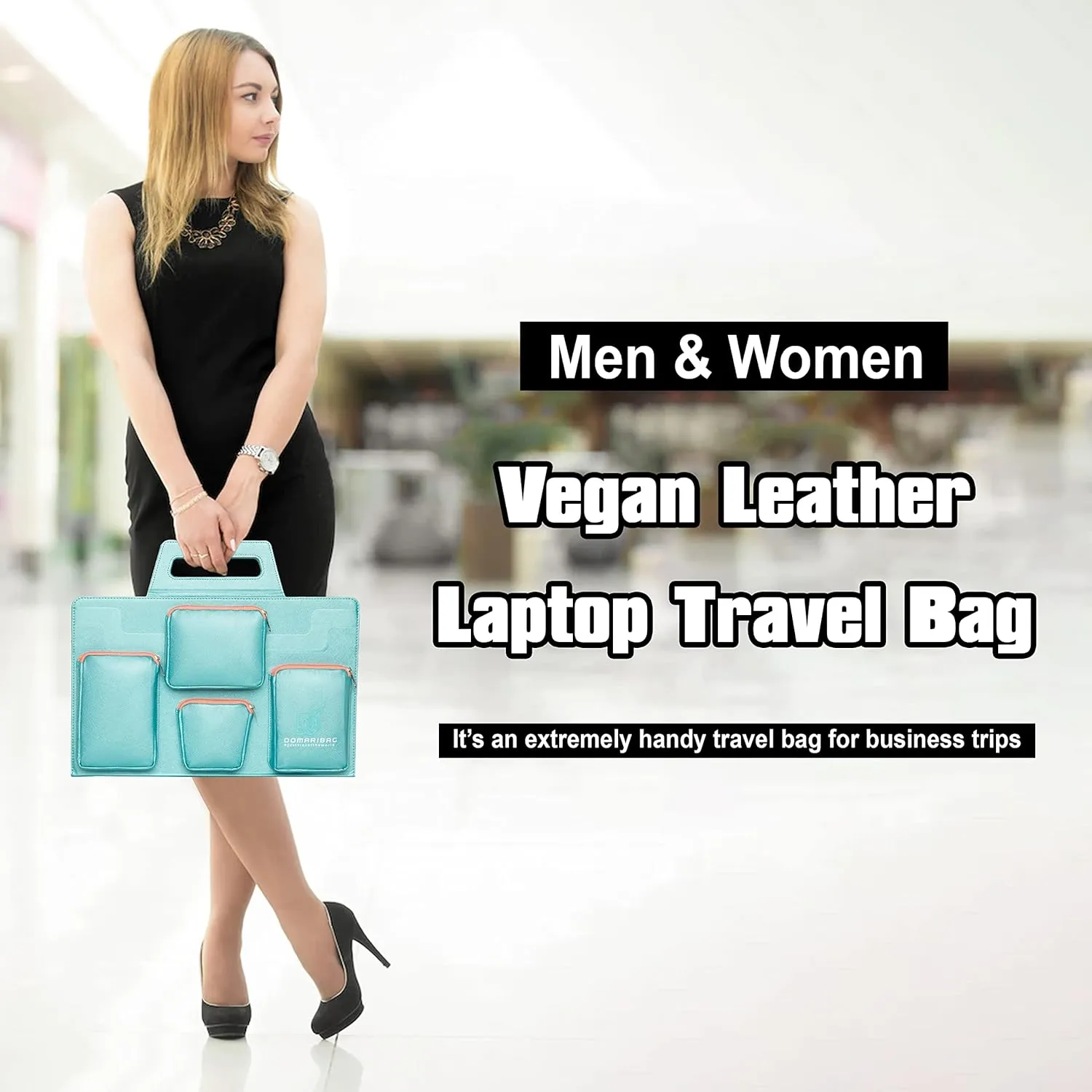 Vegan Leather Laptop Travel Bag for Men and Women 14 to 15.6 IN Notebook Sleeve with Heavy Duty Zippers