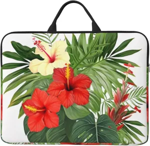 Vegetation Leaves with Hibiscus Flowers Laptop Case Sleeve 14 inch Shockproof Protective Notebook Case Travel Laptop Bag with Handle Waterproof Computer Cover Briefcase Handbags for Men Women