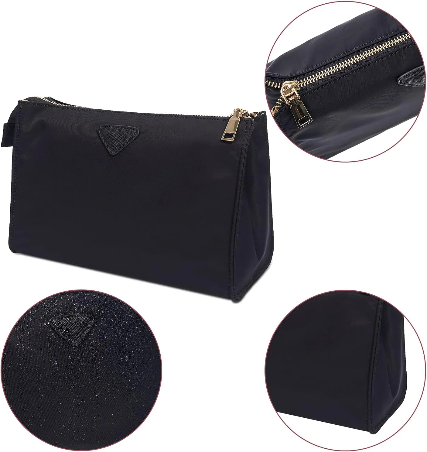 Vercord Nylon Purse Organizer Insert for Hangbags Comestic Storage Toiletry Kit Bag in Bag with Zipper Pocket Black L