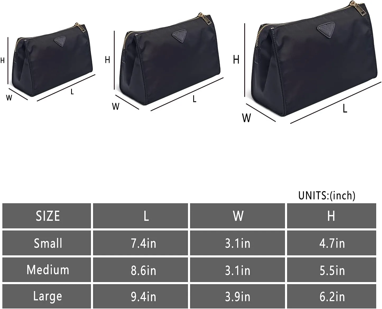 Vercord Nylon Purse Organizer Insert for Hangbags Comestic Storage Toiletry Kit Bag in Bag with Zipper Pocket Black L