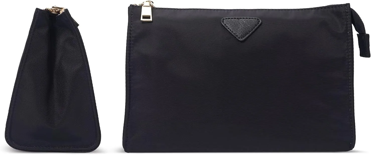 Vercord Nylon Purse Organizer Insert for Hangbags Comestic Storage Toiletry Kit Bag in Bag with Zipper Pocket Black L