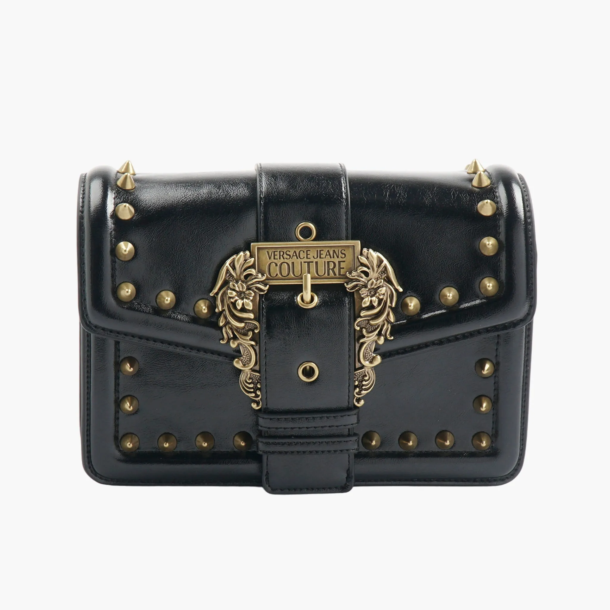 Versace Jeans Couture Black Studded Bag with Gold Baroque Buckle