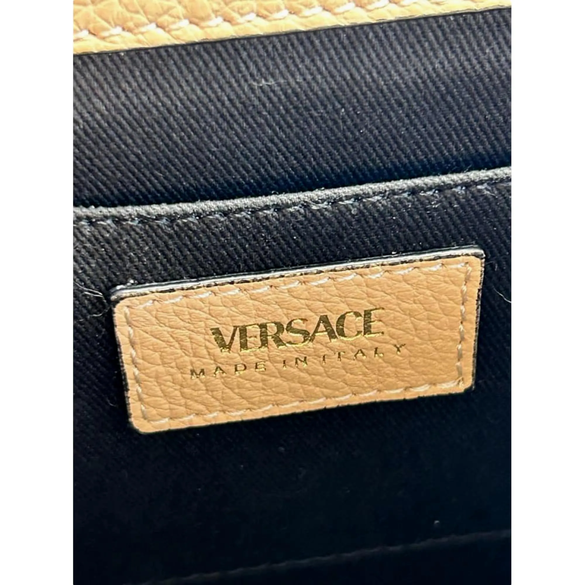 Versace Virtus Beige Pebbled Leather Crossbody