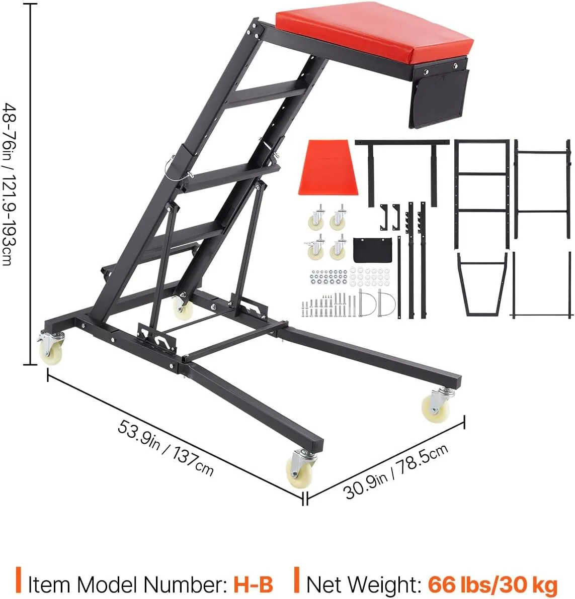 VEVOR Automotive Topside Creeper, 400 LBS Capacity High Creeper with 48" to 76" Adjustable Height, 4 Swivel Caster Wheels, Heavy Duty Automotive Engine Creeper, Ideal for Auto Repair and Maintenance