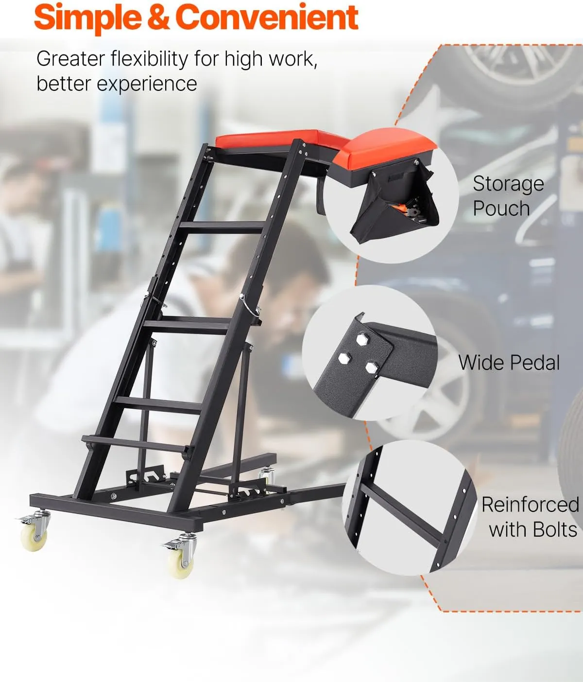 VEVOR Automotive Topside Creeper, 400 LBS Capacity High Creeper with 48" to 76" Adjustable Height, 4 Swivel Caster Wheels, Heavy Duty Automotive Engine Creeper, Ideal for Auto Repair and Maintenance