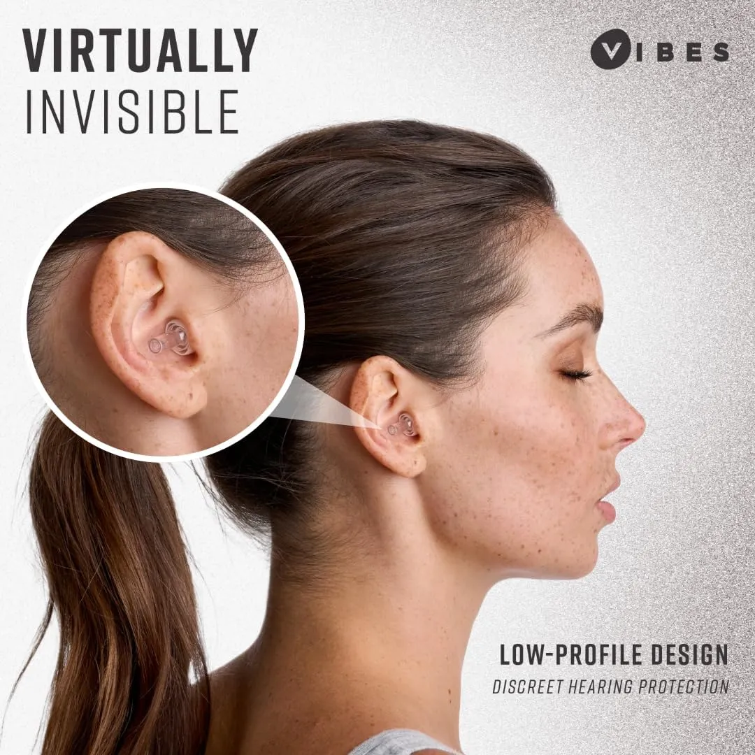 VIBES High Fidelity Concert Ear Plugs - Reusable Noise Reduction Earplugs for Loud Music, Musicians, Raves, Noise Sensitivity, Motorcycles, Airplanes, and Work - Clear