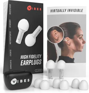 VIBES High Fidelity Concert Ear Plugs - Reusable Noise Reduction Earplugs for Loud Music, Musicians, Raves, Noise Sensitivity, Motorcycles, Airplanes, and Work - Clear