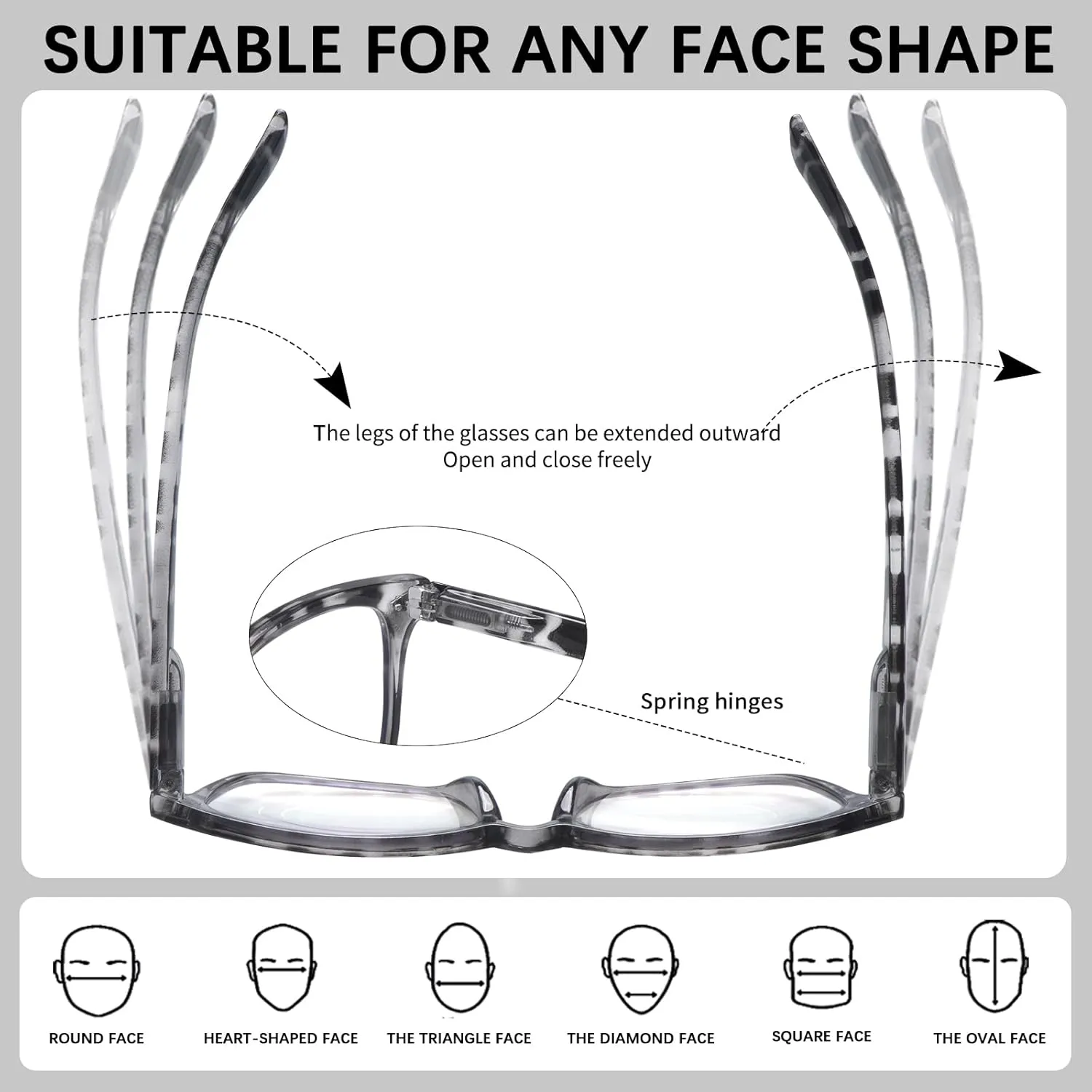 VIDEBLA 5 Pack Blue Light Blocking Reading Glasses,Spring Hinge Readers for Women Men,Anti UV Ray Filter Nerd Eyeglasses