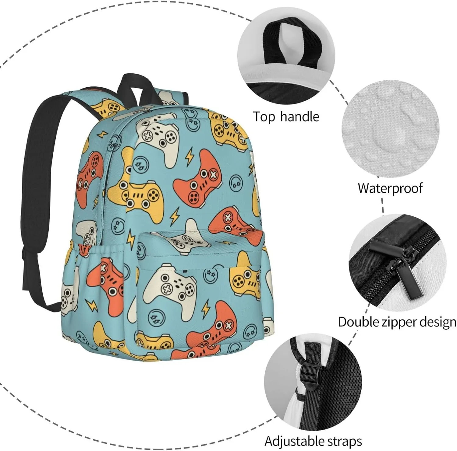 Video Game Laptop Backpack For Men Women, Game Joysticks Lightweight Daypack Bookbag For Daily Commutes Business Travel Hiking