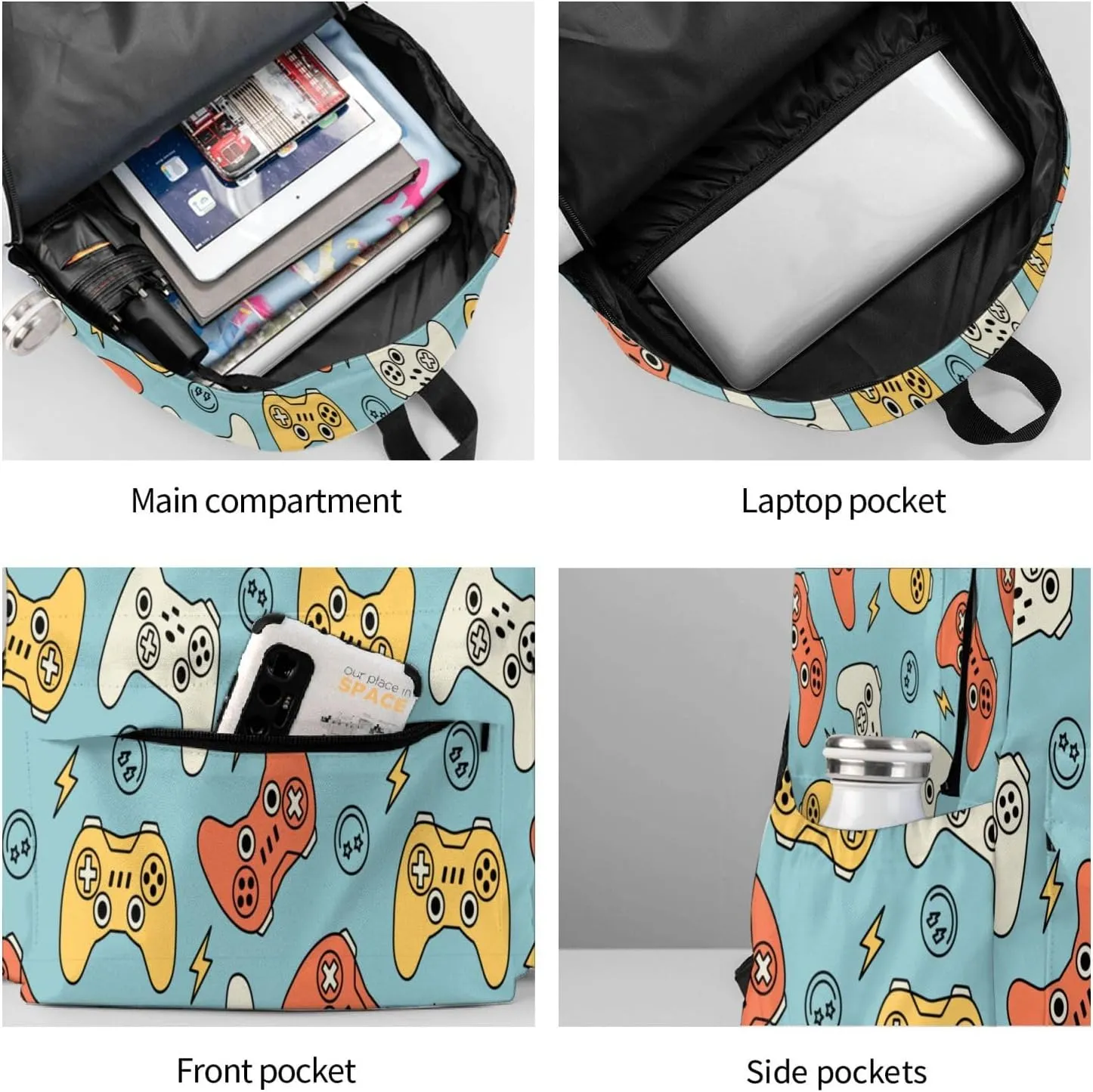 Video Game Laptop Backpack For Men Women, Game Joysticks Lightweight Daypack Bookbag For Daily Commutes Business Travel Hiking