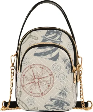 Vintage Anchor Compass Lighthouse Small Crossbody Bag Quilted Handbags for Women Chain Shoulder Bag