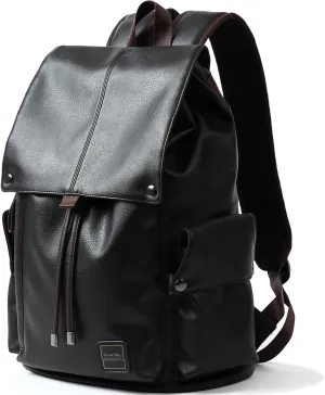 Vintage Leather Backpack For Men Waterproof Fit 15.6" Laptop Casual Work Travel Overnight High Middle College Backpack For Men Women
