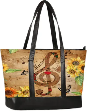 Vintage Patterns Ribbons Sunflowers Laptop Tote Bag for Women Lightweight Work Purse with Multiple Compartments Fits 13-15.6 Inch Laptop Tablet Shoulder Bag for Office Travel Daily Use