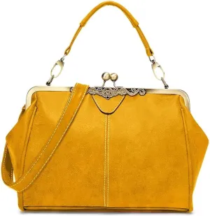 Vintage Women Tote BagsSmall Retro Handbags Kiss Lock Crossbody Bags Purse Frosted Leather Messenger Bag