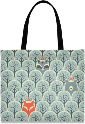 visesunny Women's Large Canvas Tote Shoulder Bag Cute Bear Fox Hide And Seek Animal Top Storage Handle Shopping Bag Casual Reusable Tote Bag for Beach,Travel,Groceries,Books