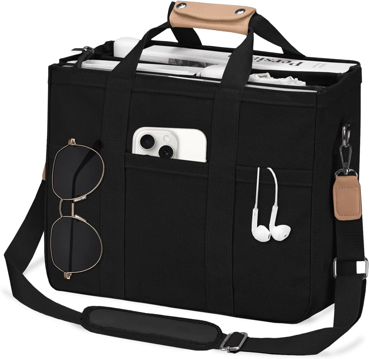 VOFANK Canvas Tote Bag for Women with Zipper and Compartments Large Work Bible Bag Crossbody Shoulder Bag Travel Handbag
