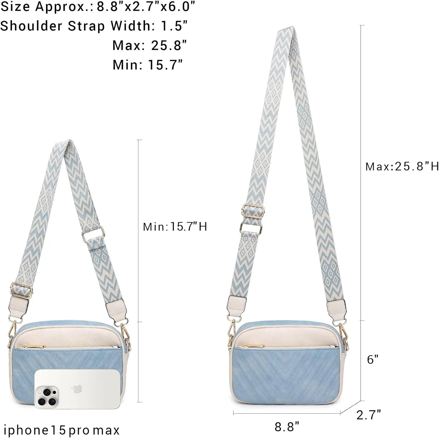 VONMAY Crossbody Purse for Women Quilted Crossbody Bags Vegan Leather Purses Small Shoulder Handbags with Wide Strap