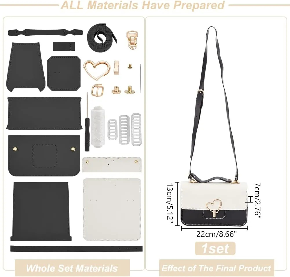 WADORN DIY PU Leather Crossbody Purse Making Kit, DIY PU Leather Shoulder Bag Making Materials Set Handmade Handbag Sewing Kit Women Handicraft Bag Making Supplies for Christmas Valentine's Day, Black