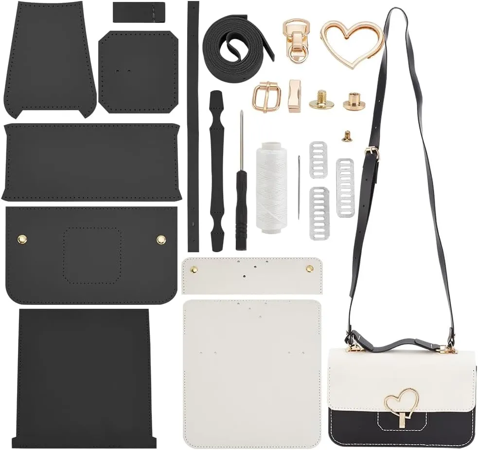 WADORN DIY PU Leather Crossbody Purse Making Kit, DIY PU Leather Shoulder Bag Making Materials Set Handmade Handbag Sewing Kit Women Handicraft Bag Making Supplies for Christmas Valentine's Day, Black