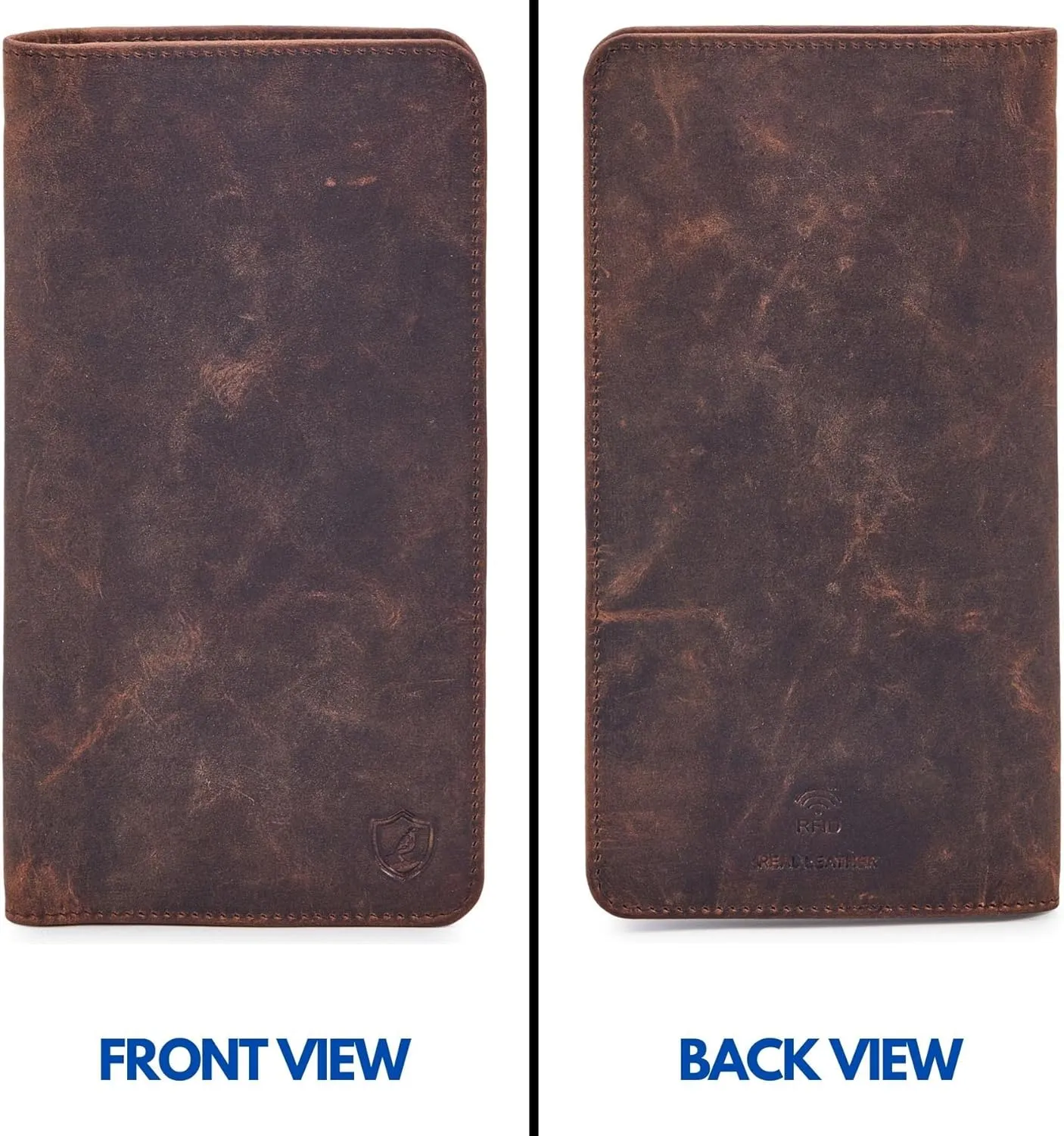 Wallet for Men Women Real Leather Long Bifold RFID Blocking Slim Stylish Credit Card Case Pen Holder with 2 ID Windows in Gift Box (Crazy Horse, Cognac)