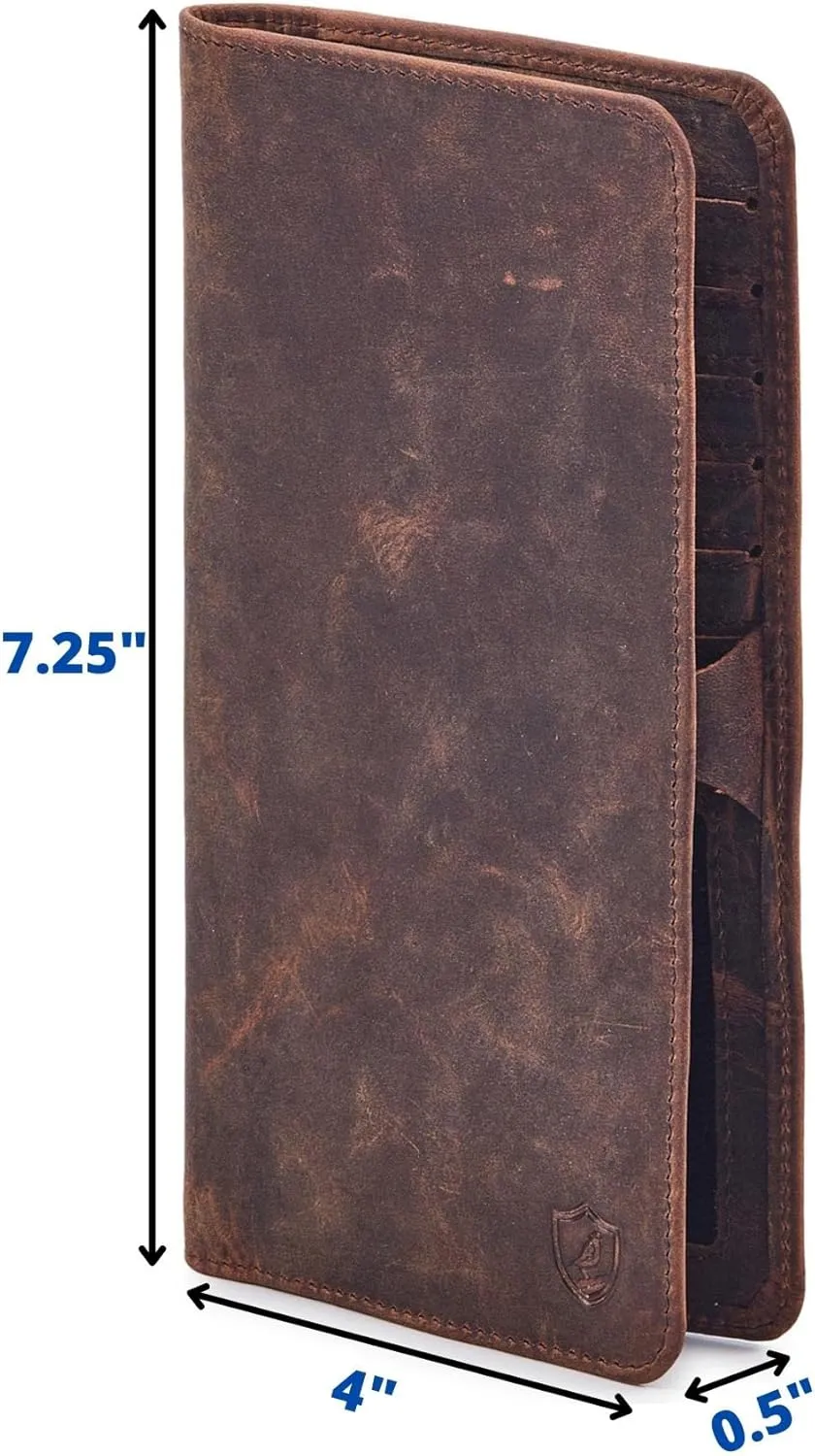 Wallet for Men Women Real Leather Long Bifold RFID Blocking Slim Stylish Credit Card Case Pen Holder with 2 ID Windows in Gift Box (Crazy Horse, Cognac)