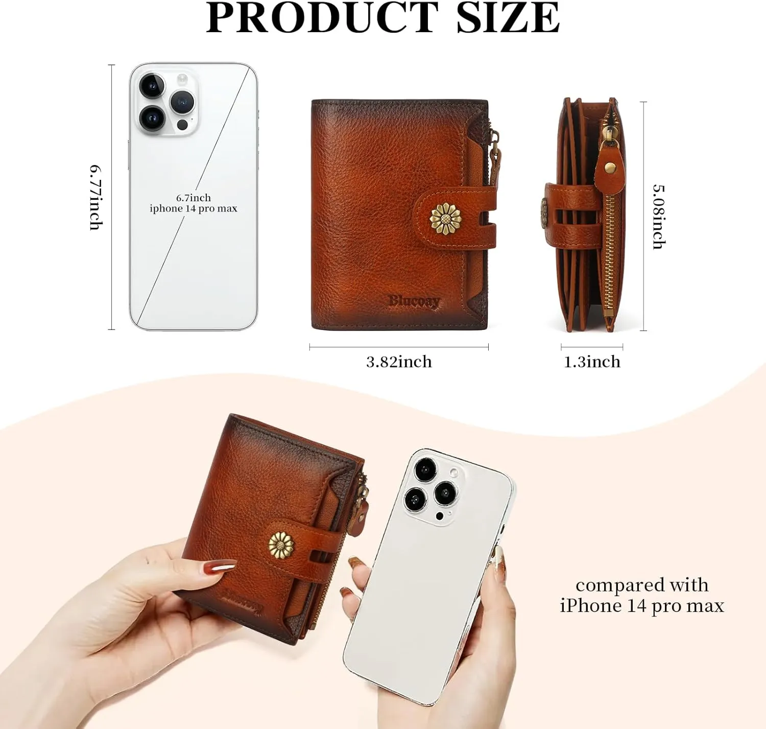 Wallet Women,RFID Blocking Leather Womens Wallet Bifold Compact Card Holder Small Wallet for Women with Removable ID Window Brown