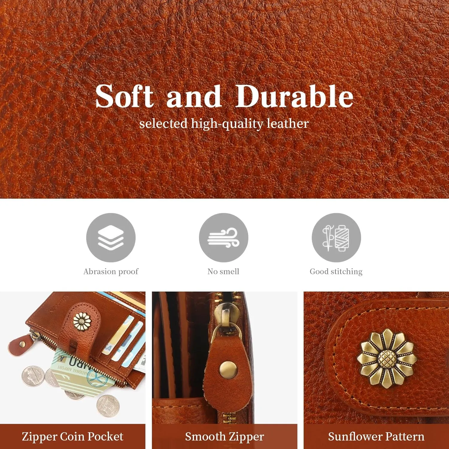 Wallet Women,RFID Blocking Leather Womens Wallet Bifold Compact Card Holder Small Wallet for Women with Removable ID Window Brown