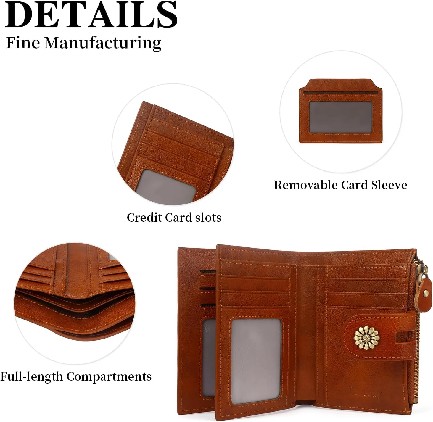 Wallet Women,RFID Blocking Leather Womens Wallet Bifold Compact Card Holder Small Wallet for Women with Removable ID Window Brown