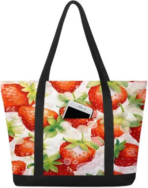 Watercolor Blue Wildflower Canvas Tote Bag Casual Shoulder Handbag Large Shopping Bags With 5 Pocket
