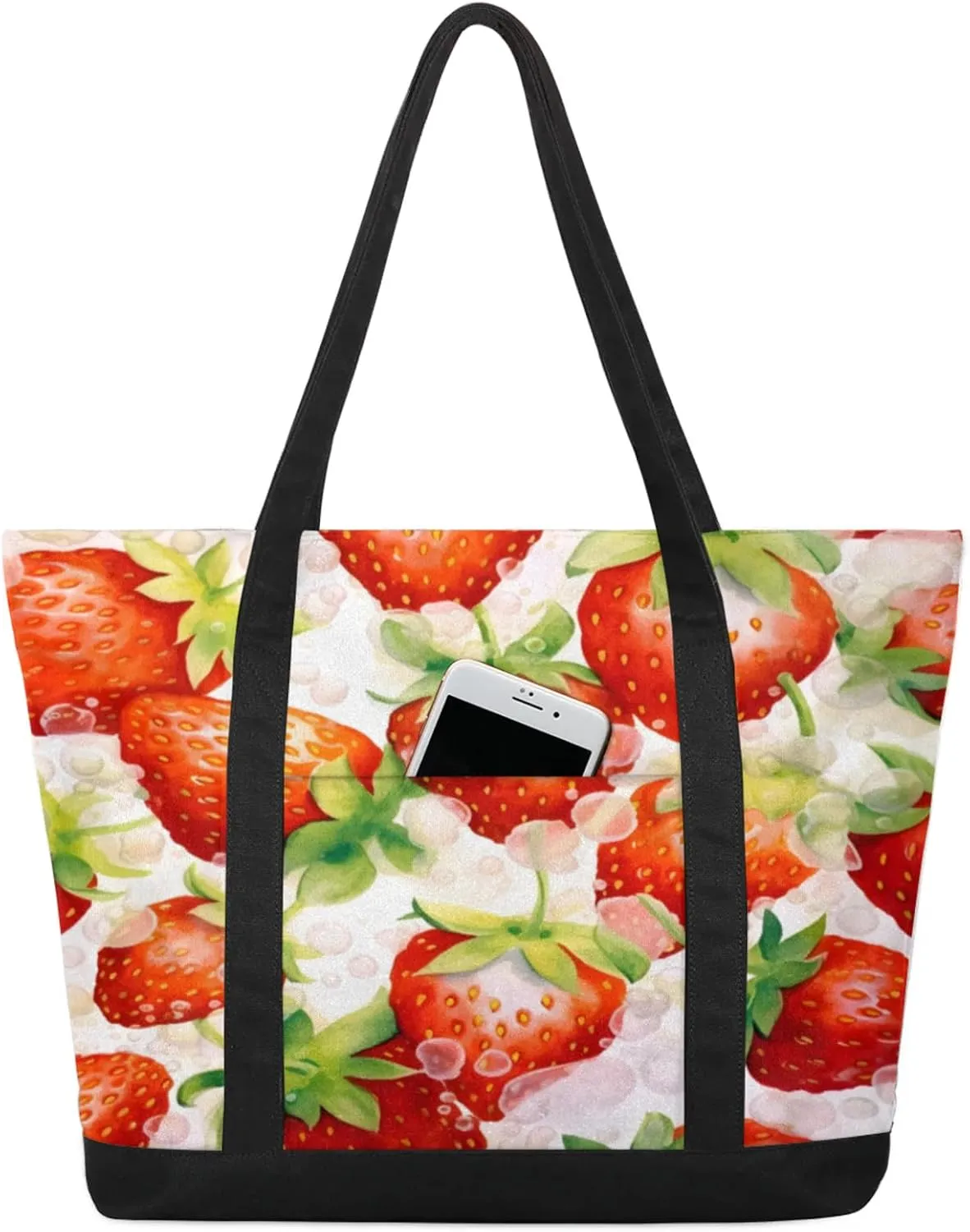 Watercolor Blue Wildflower Canvas Tote Bag Casual Shoulder Handbag Large Shopping Bags With 5 Pocket